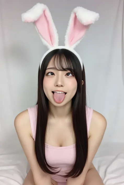  image taken from the foot according to the rules below.
semi-shiort, straight, black-haired Japanese woman, stick out your tongue, ((yogurt drips on my tongue:1.3)), smilng, facing the front, facing straight,  above bust shot, ahegao, ahegao face, tongue ...