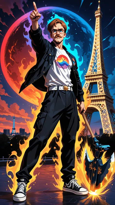 <blora:ChamesCanorponyXL:1>
(( UHD. 8K. masterpiece. Hyper-detailed. perfect anatomy. Sharp and Saturated Colors.))
 1 number. Escanor, Muscular, short hair, Brown hair, mustache, blue eyes, open jacket made of shiny gold fabric, white t-shirt underneath. ...