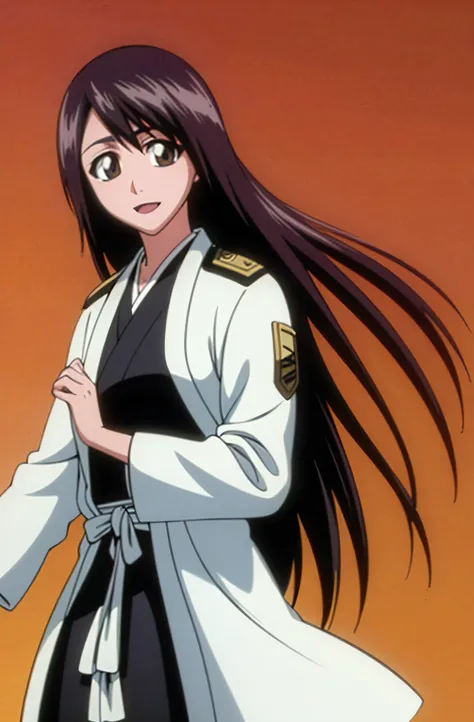 masterpiece, Highest quality , one girl from the side , romantic love , black hair, single , Straight long hair, Vancouver, brown eyes, kimono, white sleeveless coat ,Captain's coat without white sleeves, black kimono , smile, alone, I'm looking for , simp...