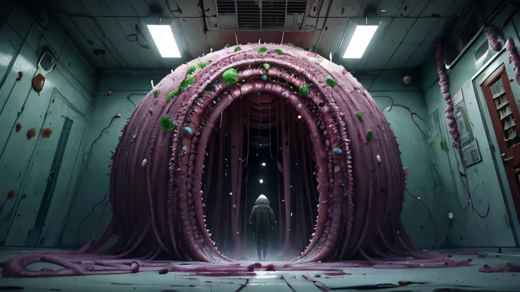  SCP-253, the cancer plague, from SCP lore, a vibrant, writhing mass of corrupted cells swirling in a petri dish. Thicken the solution around them with iridescent colors that pulse like a living creature. Capture the ominous contrast between the vivid, mut...