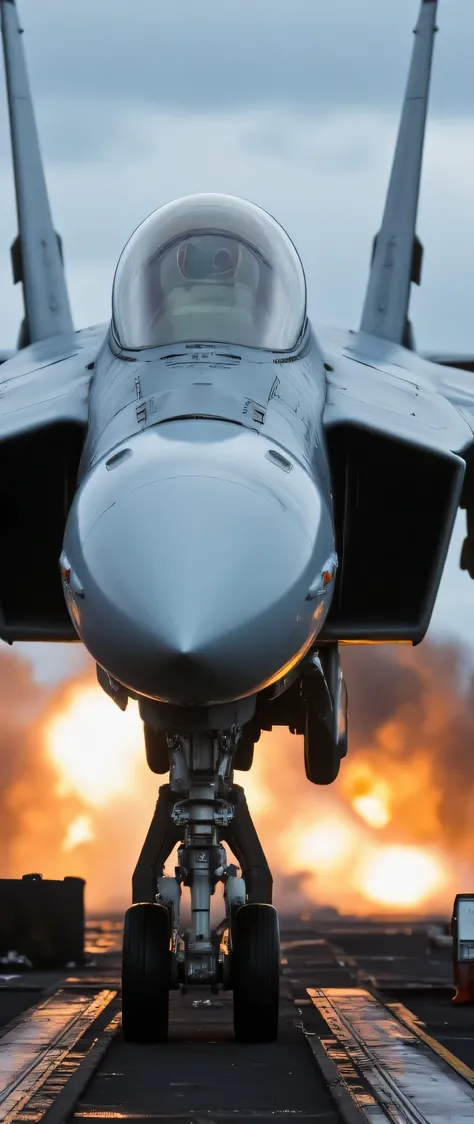 highdefinition images、A scene from a movie、「Top Gun」Opening scene of、image of an F-14 launching from an aircraft carrier、Scene of the launch from the steam catapult、scene where the guide on the deck is putting their hands forward