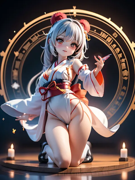 /*Cyber Priestess*/,(((future shrine maiden who manipulates technology and magic))),(((red and white shrine maiden costume that makes you feel the future))),(((appearing from swirling light))),(((Magic circle shining in seven colors))),(((hair mixed with s...