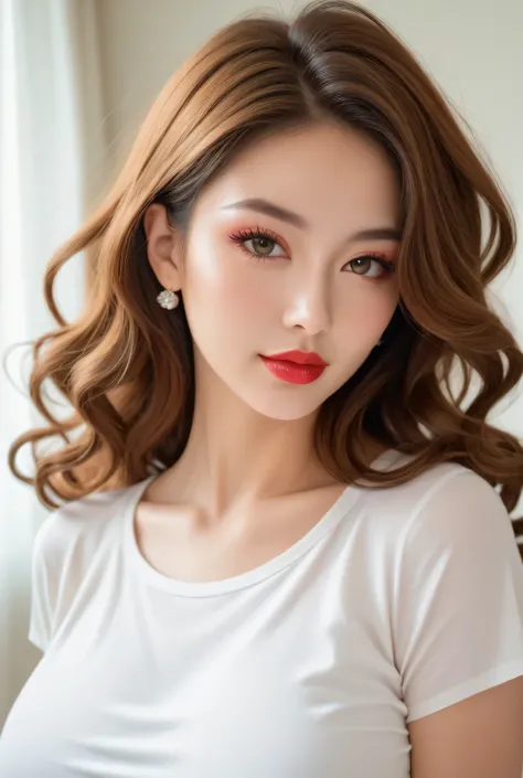 Score_9, score_8_up, score_7_up.
A beautiful MILF in an plain poloshirt and tight-fitting slacks greets the viewer from her living.
She is Japanese woman, makeup, eyeshadows, eyeliners, long false eyelashes, light red lips, short wavy hair.
Glamorous body,...