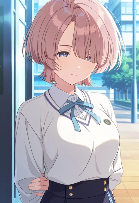 score_9, score_8_up, score_7_up,source_anime,,anime screencap,（masterpiece),(best quality),(ultra-detailed),(best illustration),(best shadow),(absurdres),(detailed background),(very aesthetic),gakumas,1girl, arimura mao, pink hair, blue eyes, short hair, h...