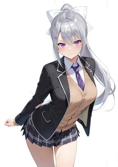 solo,masterpiece,best quality,super fine illustration、finely detail 、clear picture、UHD、HDR, amazing quality, highres, absurdres, very aesthetic, high resolution, ultra detailed, perfect details,nijikaede,purple eye,grey hair,long eyelashes,long hair,ponyta...