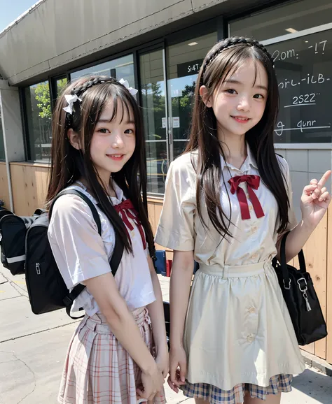 S,Middle School StudentS quietly line up before entering the claSSroom,かわいい, MaSterpiece, DetailS,Smile