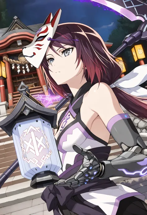animation style, (masterpieces:1.2, Superb Quality), (Delicate and Beautiful Eyes: 1.2), (Beautiful, detailed face), 1girl, dynamic angle,  I bandaged my hands, Action pose, close-up, From the side,  holding lantern, futuristic lantern, Glowing lantern, A ...