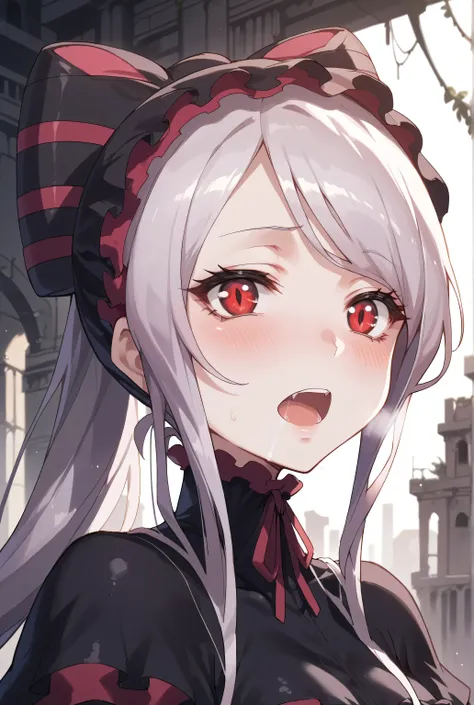 score_9, score_8_up, score_7_up, Glossy Skin, Pose, rating safety,shalltear,big boobs, open mouth, Strong blush, heavy breathing, Glynn, my blood is dripping,rubles_Ruins,