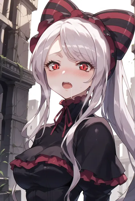 score_9, score_8_up, score_7_up, Glossy Skin, Pose, rating safety,shalltear,big boobs, open mouth, Strong blush, heavy breathing, Glynn, my blood is dripping,rubles_Ruins,