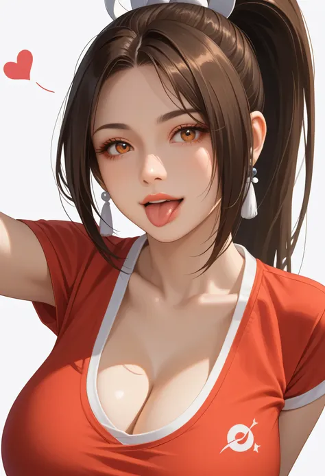 Japanese beautiful girl,   huge breasts, cowboy shots, half body，乳沟，低胸, ,earrings, .
She stuck out her tongue playfully, , many little hearts, ，white  background, She winked with one eye, stuck out her tongue, and made a playful expression. one eye open, o...