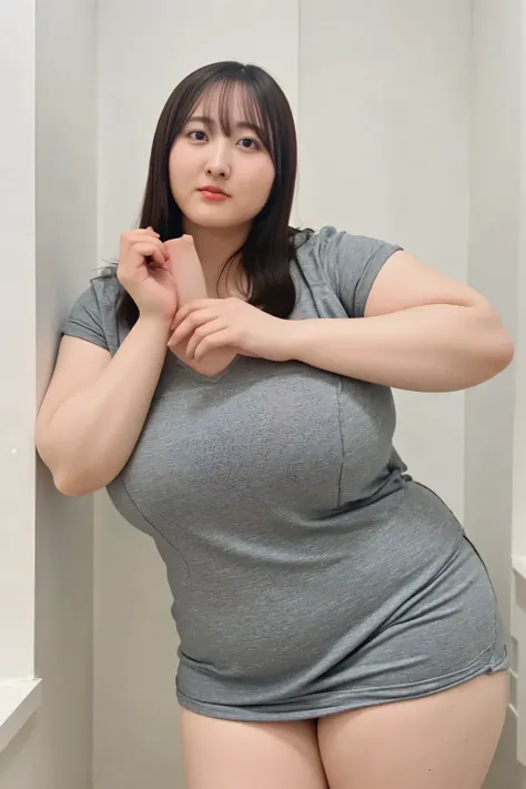  NSFW, 1 girl, (plump and curvy body : 1.5), (realistic sagging breasts : 1.8), (hanging breasts : 1.8), (breasts spaced apart : 1.6), (large breasts : 1.8), standing pose, full-body shot, looking at the camera, photorealistic style, soft lighting, high de...