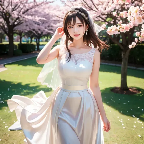(masterpiece,best quality: 1.4),(8k,raw photo,photo realistic:1.2),shiny skin, detailed skin,detailed face,detailed eyes,Japanese idol,beautiful face,cherry blossom trees, under cherry blossom trees, one beautiful woman, beautiful Japanese woman, well-deve...