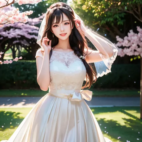 (masterpiece,best quality: 1.4),(8k,raw photo,photo realistic:1.2),shiny skin, detailed skin,detailed face,detailed eyes,Japanese idol,beautiful face,cherry blossom trees, under cherry blossom trees, one beautiful woman, beautiful Japanese woman, well-deve...