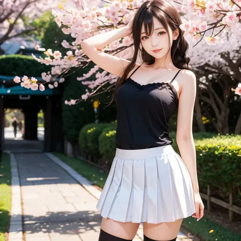 (masterpiece,best quality: 1.4),(8k,raw photo,photo realistic:1.2),shiny skin, detailed skin,detailed face,detailed eyes,Japanese idol,beautiful face,cherry blossom trees, under cherry blossom trees, one beautiful woman, beautiful Japanese woman, well-deve...