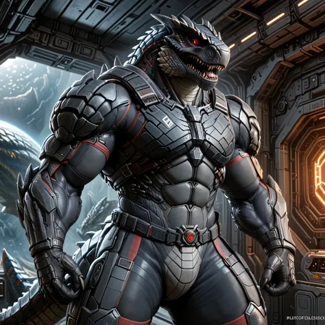 solo, male, humanoid, ultra details, ultra detailed muscles, tigrex, dark grayscale, white belly, handsome, black claws, muscular, red color slit eyes, epic fantasy scene, highly detailed, cinematic lighting, dramatic atmosphere, moody, digital painting, 8...