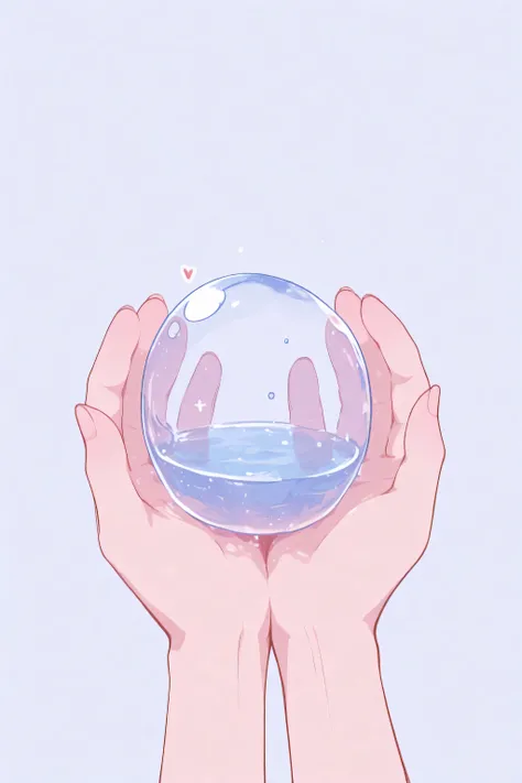 Heart-shaped transparent water droplet, River flowing through the hands. fundo branco