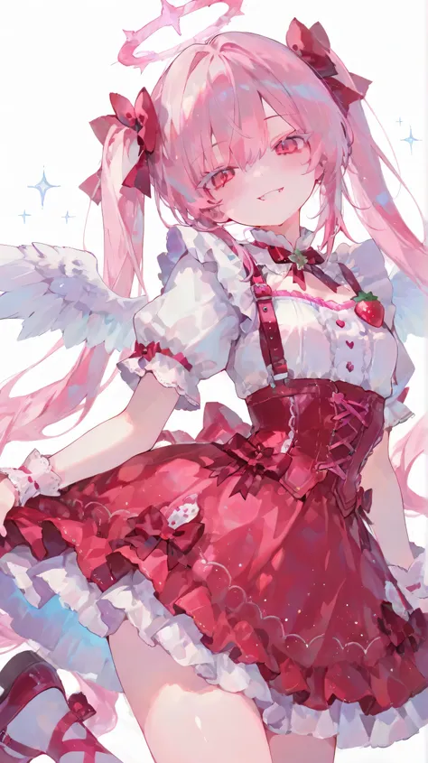   pastel style, white outline, holographic shadows, 1girl, solo, simple background, white background, detailed art style, force face with a grin,
pink hair, long hair, ロングtwin tails clustering in one, twin tails clustering in one, soft fluffy twin tails cl...