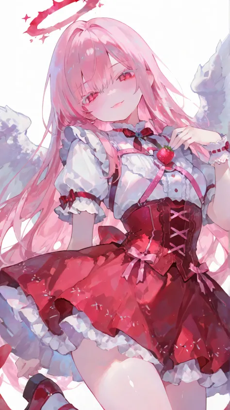   pastel style, white outline, holographic shadows, 1girl, solo, simple background, white background, detailed art style, Strong smiling face,
light pink hair, long hair, ロングshiny big bright red eyes, shiny big bright red eyes, soft fluffy shiny big bright...