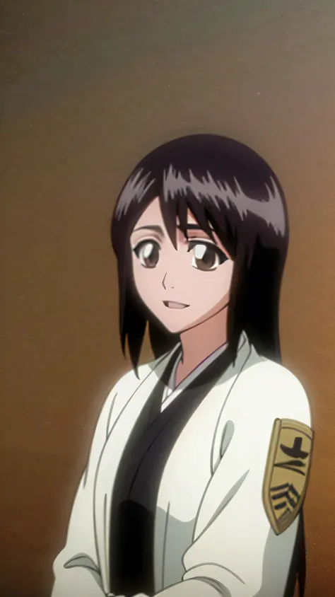 masterpiece, Highest quality , one girl from the side , romantic love , black hair, single , Straight long hair, Vancouver, brown eyes, kimono, white sleeveless coat ,Captain's coat without white sleeves, black kimono , smile, alone, I'm looking for , simp...