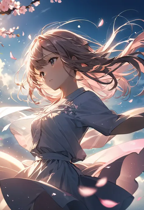 Sakurabuki、 Cherry Blossom Petals Dance、My hair flutters in the wind、The body moves、Clothes shake in the wind、My bangs sway in the wind 