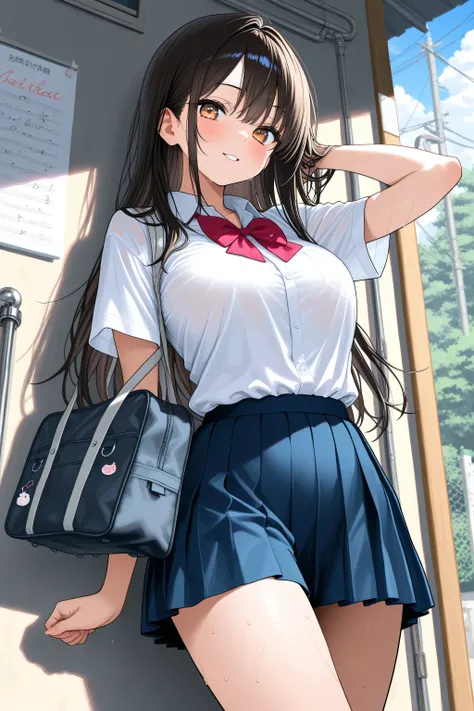 masterpiece、top quality、AMAZING DETAILS、High sense、Barely、Girl、school uniform、underurm stains、machine、Notes、pencil、chairs、Summer atmosphere、Girlのお部屋