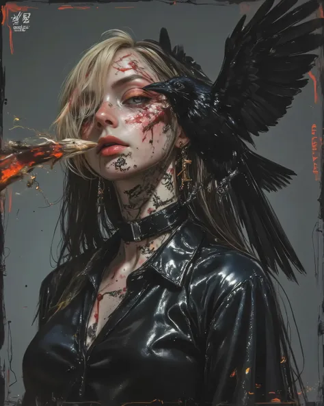 wicked, World of pain and drama and dark and dangerous！、((Dangerous World:1.2)) fashion photograph、portrait,an abandoned rag doll and old leather, photorealistic, Later ,genuine leather  ,best quality ,  super fine ,mafia  ,siniestro, ,(a raven is your fri...