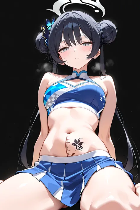 score_9, score_8_up, score_7_up, masterpiece, best quality, very aesthetic, absurdres, tunning image, attractive image, 1girl, adult grown woman, solo, kisaki \(blue archive\), grey eyes, black hair, double bun, twintails, halo, masterpiece,best quality,am...