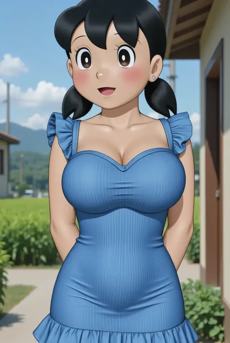 Visible female panties, front posing, ("Facial expression in Happy big ORGASM EXPRESSION"), Both hands lying behind the back, wearing sexy ruffle stockings, (photorealistic:1.6)  background rice paddy. daytime atmosphere, (((please don't showing any finger...