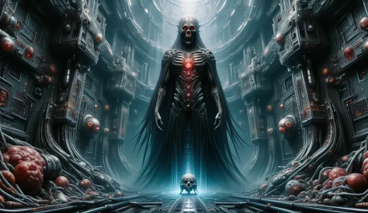 Cyborg Grim Reaper, Cybernetic graveyard, high deatil, masterpiece.