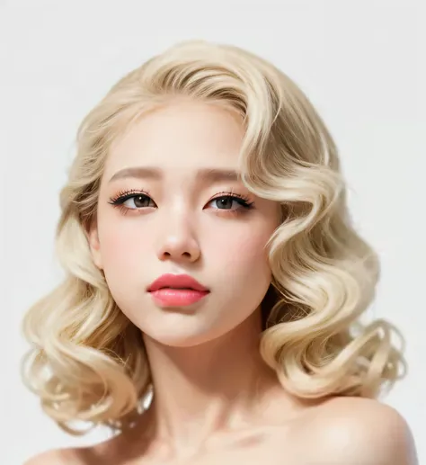 almond eyes, siren eyes, full lips, large and voluptuous breasts, flirtatious look, rostro delgado, mandibula fina 