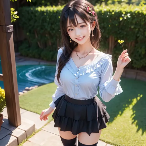 (masterpiece,best quality: 1.4),(8k,raw photo,photo realistic:1.2),shiny skin, detailed skin,detailed face,detailed eyes,Japanese idol,beautiful face,Park with flower beds,Blue Sky,Beautiful lawn,Beautiful girl,beautiful Japanese woman,Beautiful Like a God...