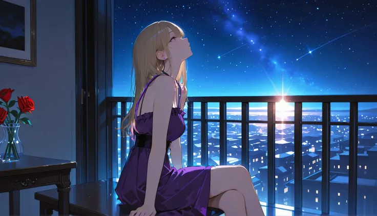 Beautiful Purple Dress、Red Roses in a Vase、top quality