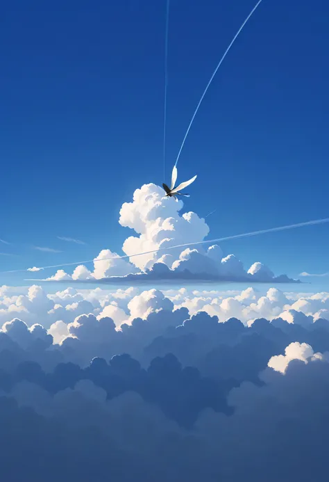 A Human Flying In Cloud Sky a Blue Sky From Above