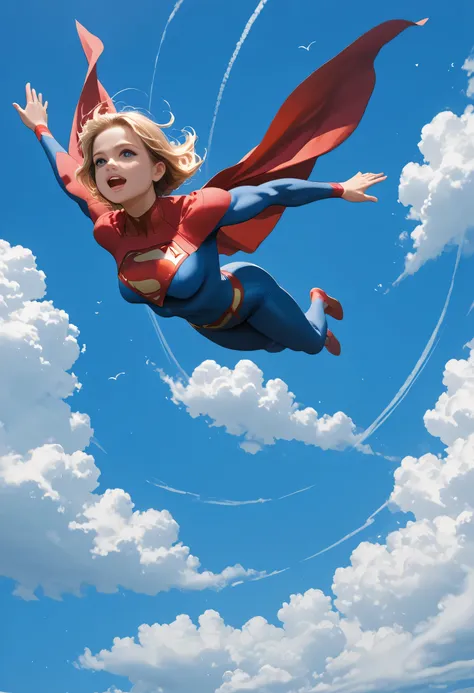Supergirl A Flying In Blue Sky A Cloud Sky From Above