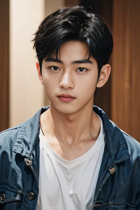  male、Japanese、handsome、 short hair、 facing the front、 fashion model