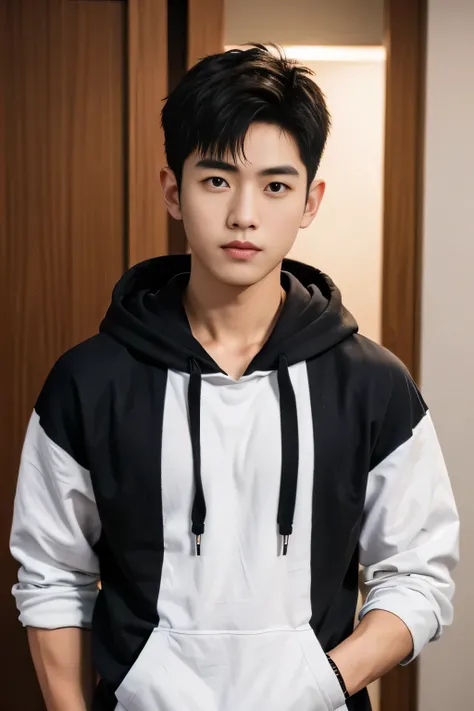  male、Japanese、handsome、 short hair、 facing the front、 fashion model、casual clothes、hoodie
