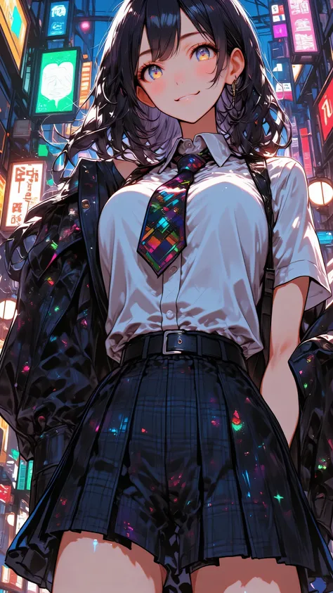 Girl in Sparkling High School Girl Uniform、 beautiful face、Cute Smiles、 my hair\(白い my hair,long hair,detail,shiny,is fine\),sexy low angle 、((anatomically perfectな手、anatomically perfect))watch viewers(1/3はBackground)/ Beautiful sparkling eyes///.Bac...