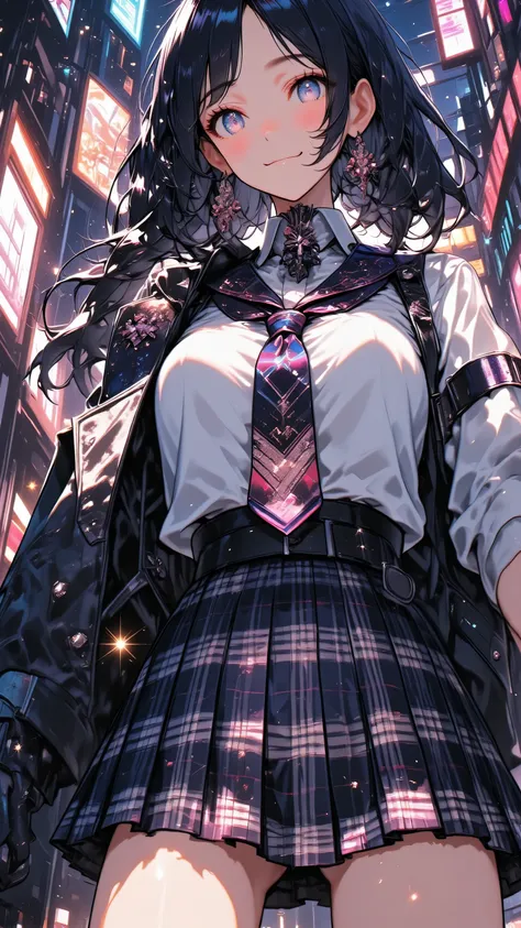 Girl in Sparkling High School Girl Uniform、 beautiful face、Cute Smiles、 my hair\(白い my hair,long hair,detail,shiny,is fine\),sexy low angle 、((anatomically perfectな手、anatomically perfect))watch viewers(1/3はBackground)/ Beautiful sparkling eyes///.Bac...