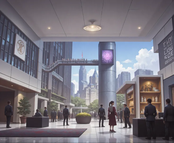  Very modern office lobby，Spacious and bright， the ceiling is high ，Highlighting the elite atmosphere of urban white-collar workers