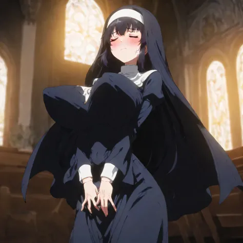 score_9, haku,loli haku, masterpiece, best quality, huge filesize, depth of field, exquisite picture, advanced light effect, newest, highres, detailed face, dim lighting, Cinematic Lighting, solo, a skinny little priestess standing in church, very skinny, ...