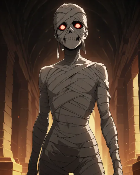 score_9, score_8_up, score_7_up, best quality, detailed face, detailed background, maximum detail, beautiful face, beautiful eyes, very aesthetic, absurdres, perfect lighting, nsfw, anime coloring, Egypt tomb, solo, male focus, no female, male undead mummy...