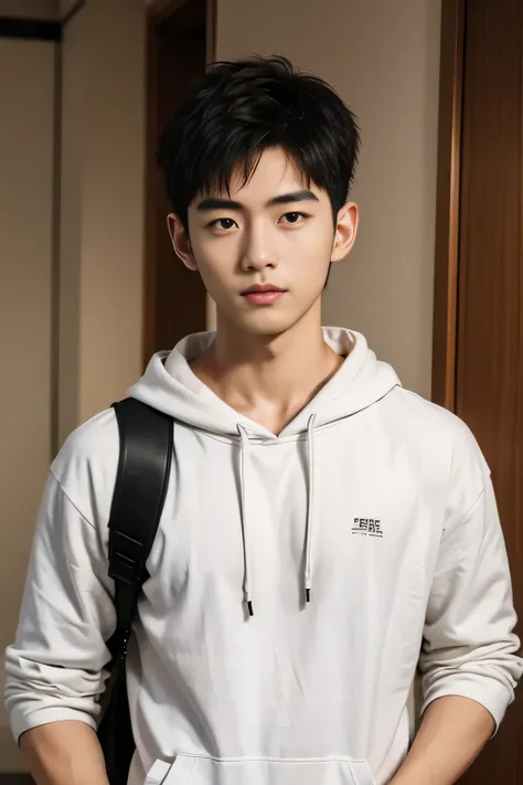  male、Japanese、handsome、 short hair、 facing the front、 fashion model、casual clothes、hoodie