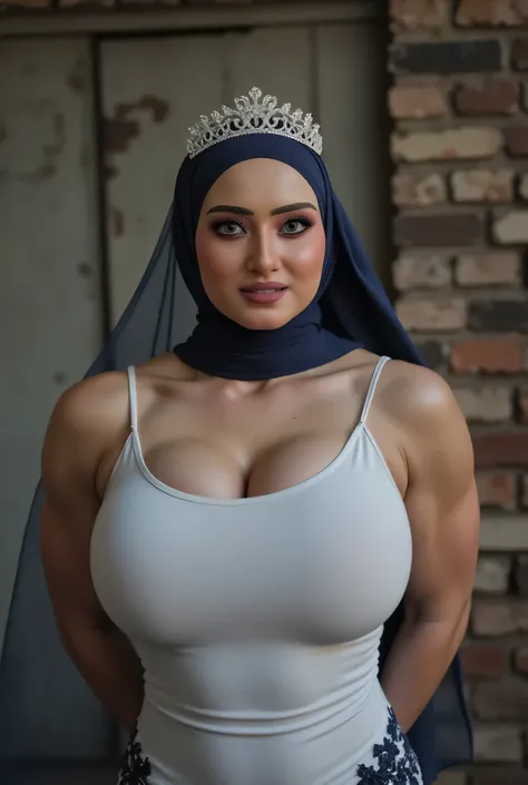 (The stitching is very neat), very super old lady Wearing Hijab perfectly ,  wearing Scoop Neck Sleeveless transparent translucent white Bodysuits G-String Thongs sinlet swimsuit , (KEDUA BELAH TANGAN DILETAK LETAKKAN DIBELAKANG PUNGGUNG) PLEASE DON'T PUT ...