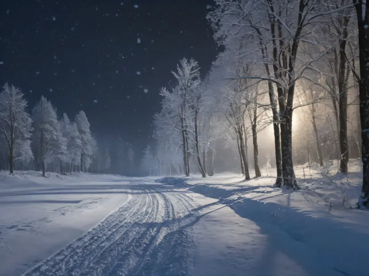 superior quality, 8k resolution, photorealism, snow storm, dynamic snowfall, in steppes, contrasting lighting highlights snowflakes against a dark background, swirls of snow, frosty haze, dramatic winter atmosphere