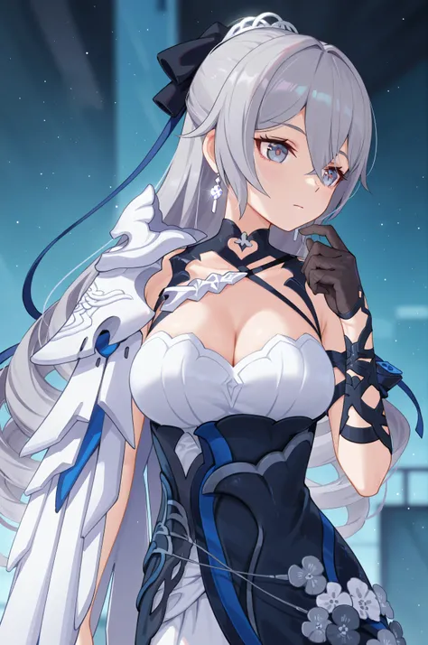bronya_zaychik,bronya_zaychik_(silverwing:_n-ex),clothes:silverwing:_n-ex,yinyi,combat dress,single shoulder armor,1girl,single glove,breasts,earrings,jewelry,long hair,,
