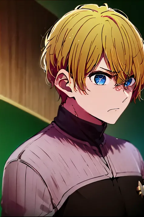 masterpiece, best quality, high quality, 1boy, solo, male focus, looking at viewer, upper body,  hoshino_aquamarine, star-shaped_pupils,  ds9st yellow and black uniform,ds9st operations, deadpan annoyed pissed off angry
