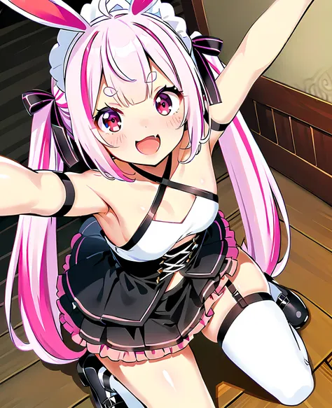 score_9_up,score_8_up,score_7_up,score_6_up,score_5_up,score_4_up, 1 girl,tomari mari, 1girl, virtual youtuber, rabbit ears, long hair, twintails, very long hair, pink hair, two-tone hair, multicolored hair, streaked hair, ahoge, thick eyebrows, short eyeb...