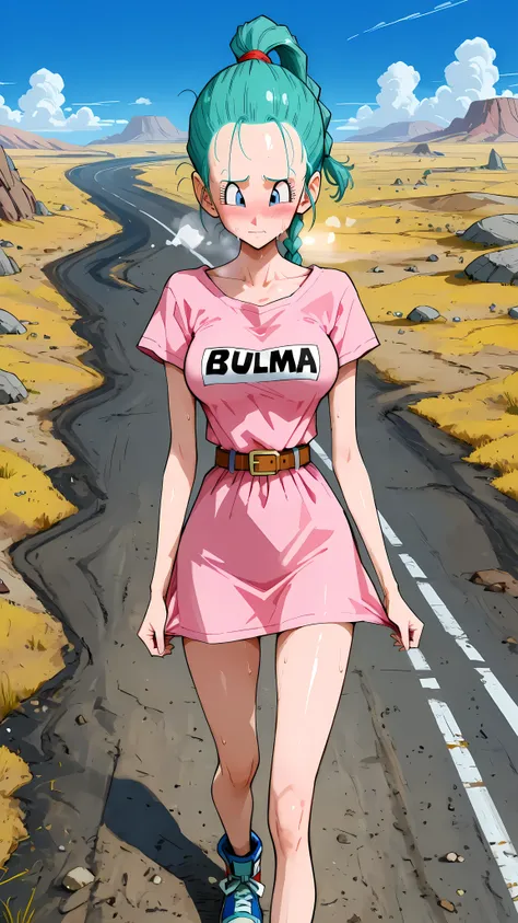 (masterpiece,best quality:1.2,amazing quality,very aesthetic, absurdres,newest) ,YamamotoXLP,,
 , (bulma), dragon ball,1girl,solo,(ideal ratio body proportions:1.2) ,(slender body:1.2, skinny:1.2), medium breasts,aqua hair,embarrassed, heavy  breath,forehe...
