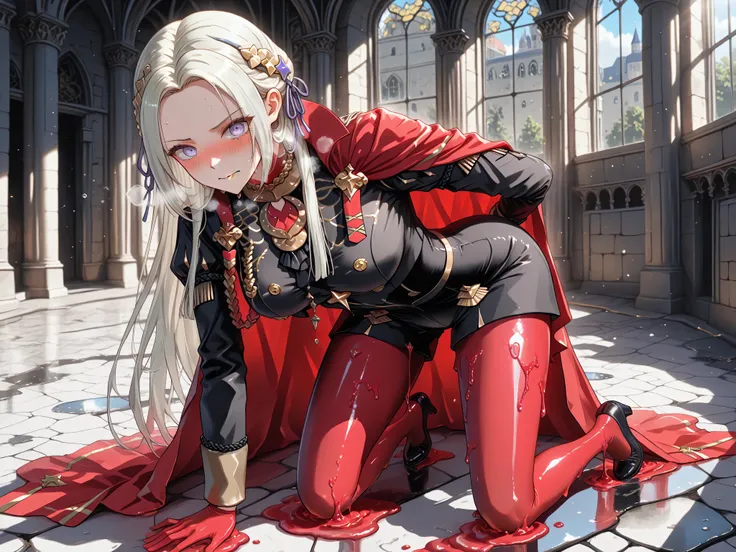 melting completely:2.0,wizardslimus,transparent head,(sexy adult Edelgard:1.0, eyesHD:1.0, erotic face, blushing, heavy breathing, unique dynamic pose:1.0, translucent:1.0, subsurface scattering:1.0, transparent, transparent red cape, transparent red panty...
