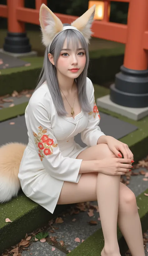 High angle, side shot, High-detailed 8K Ultra HD digital illustration in anime style with 'Fox's Love Confession' theme, featuring classic comics and toxic pop-art elements. Depicts a 25-year-old kitsune girl, tall, slender, with large breasts, glossy ligh...